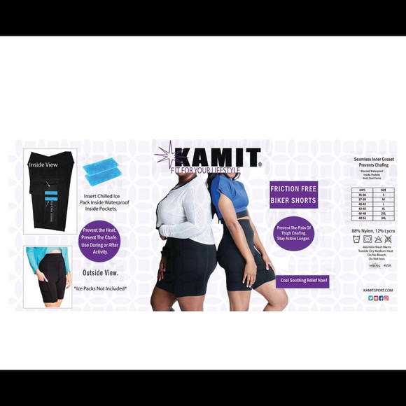 KAMIT Womens Black BIKER Shorts Size XL Friction Free Pockets For Icepacks - Picture 7 of 7
